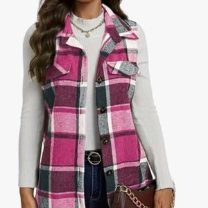 Plaid Pink and Gray Women's Sleeveless Top
